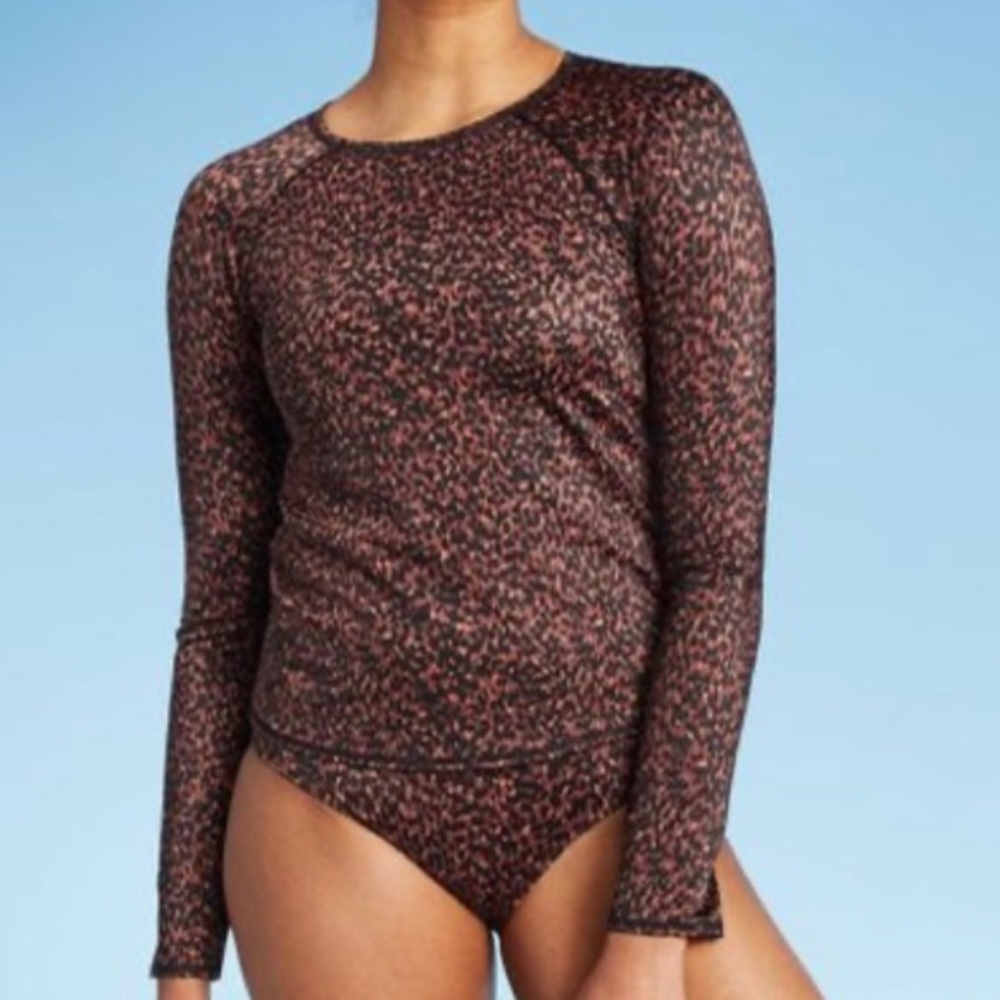 Rust animal print, long sleeve rash guard